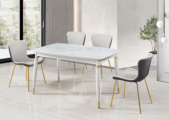 Mesa de comedor de mármol rectangular simple de madera sólida