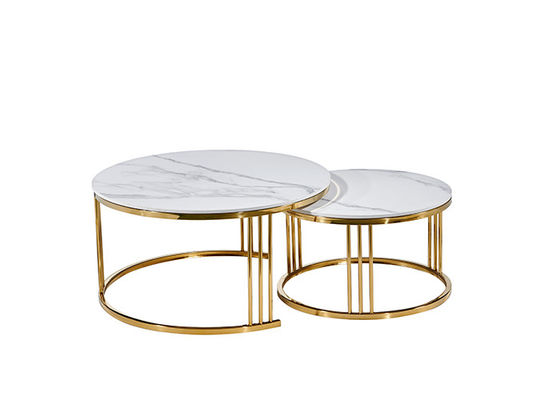 Mesa de comedor blanca de acero inoxidable del mármol del círculo de la oficina