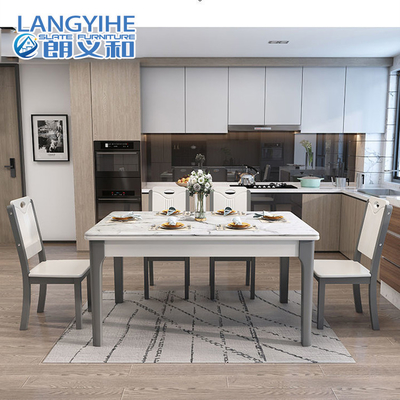Mesa de comedor de mármol rectangular de madera sólida moderna y simple