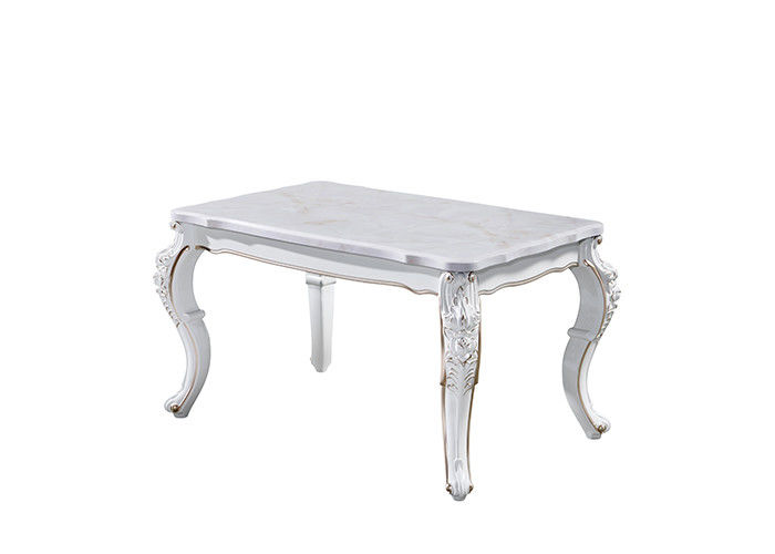 Mesa de comedor de mármol rectangular de talla abundante de la familia