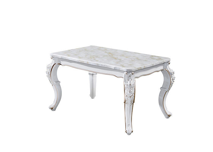 Mesa de comedor de mármol rectangular pintada blanca nacarada