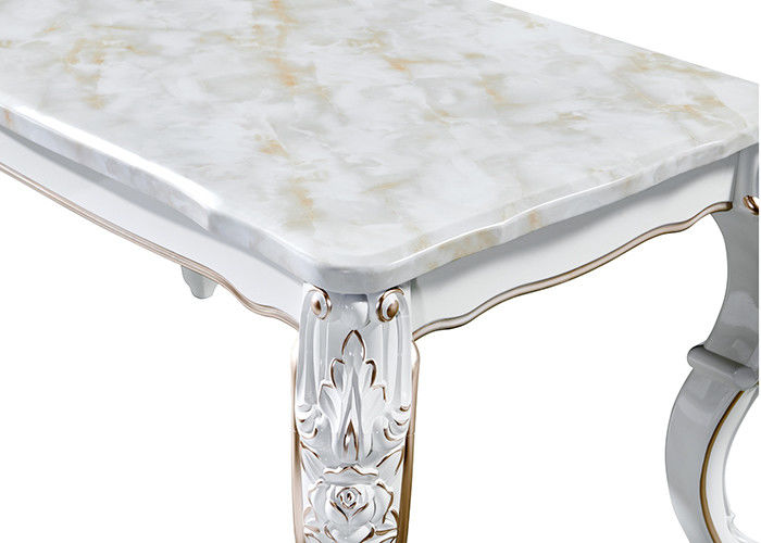 Mesa de comedor de mármol rectangular pintada blanca nacarada