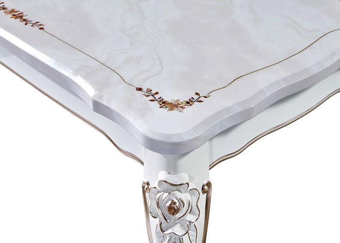 Mesa de comedor de mármol nórdica rectangular blanca nacarada del hotel