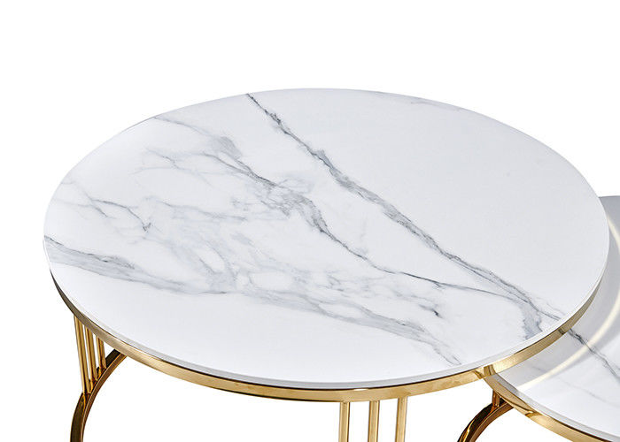 Mesa de comedor blanca de acero inoxidable del mármol del círculo de la oficina