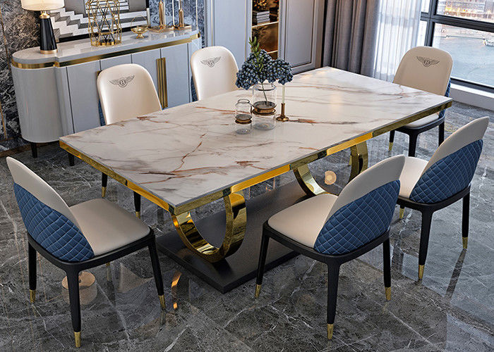 Mesa de comedor de mármol elegante ISO9001, mesa de comedor inoxidable del acero y de mármol