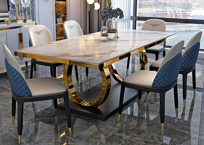 Mesa de comedor de mármol elegante ISO9001, mesa de comedor inoxidable del acero y de mármol