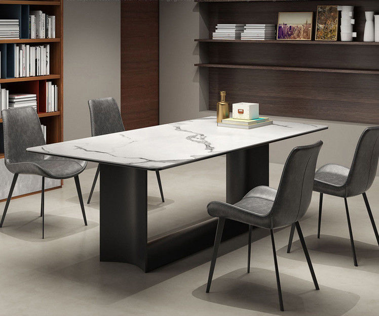 Mesa de comedor de mármol de lujo de acero inoxidable moderna de la pierna