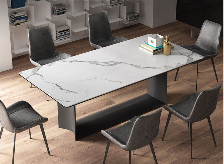 Mesa de comedor de mármol de lujo de acero inoxidable moderna de la pierna