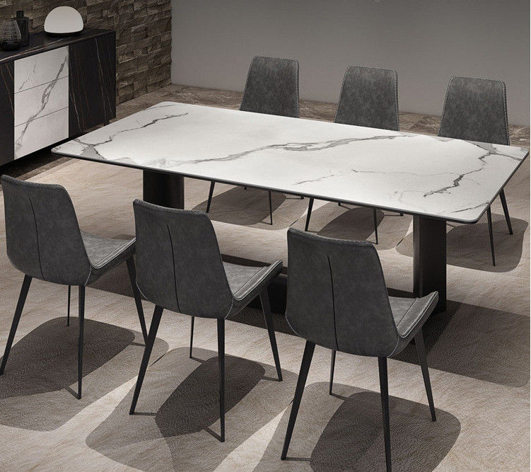 Mesa de comedor de mármol de lujo de acero inoxidable moderna de la pierna