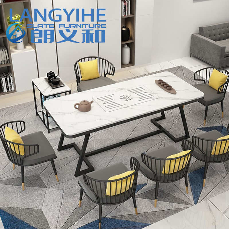 metal de lujo minimalista moderno de Italia de la tabla del comedor de la pizarra del 140cm