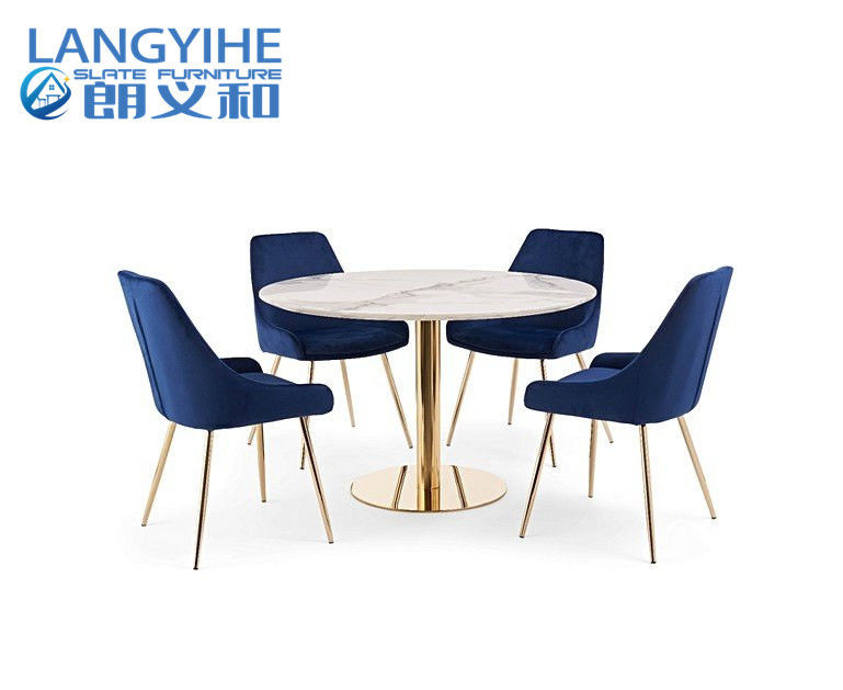 ISO 9001 el 120cm alrededor de la mesa de comedor de mármol del efecto con Fern Velvet Chairs Blue