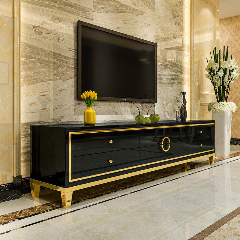 El soporte de acero inoxidable y la mesa de centro de la TV fijaron los muebles de lujo de la sala de estar