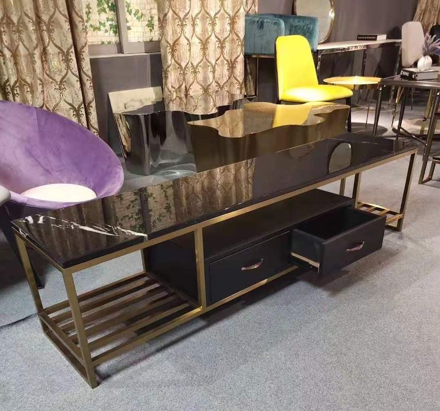 Banco largo inoxidable del marco de acero del soporte superior de mármol de lujo del oro TV
