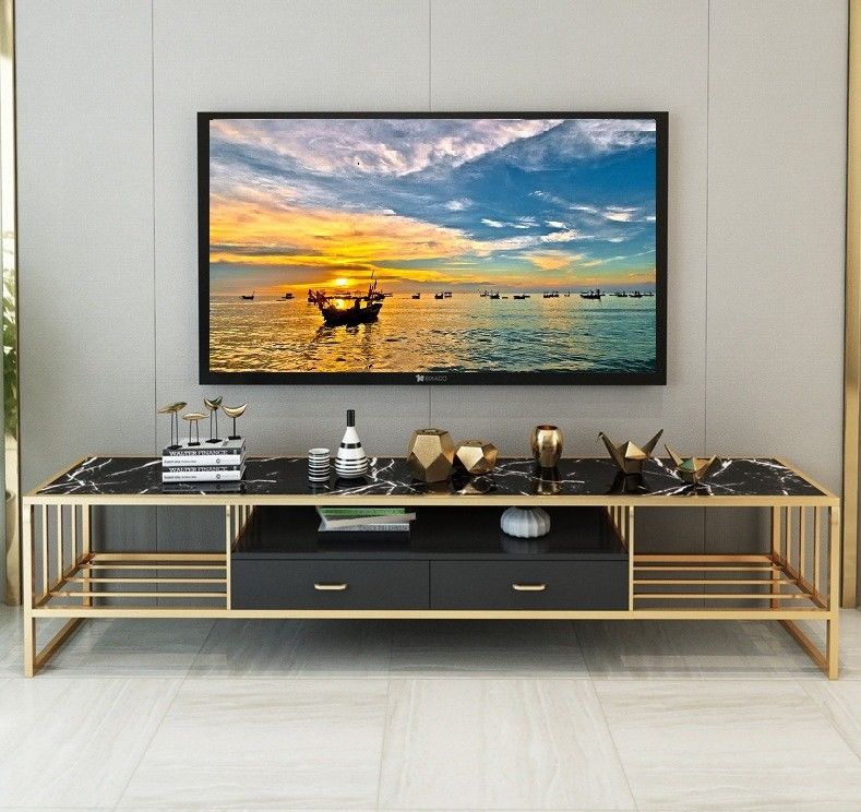 Banco largo inoxidable del marco de acero del soporte superior de mármol de lujo del oro TV