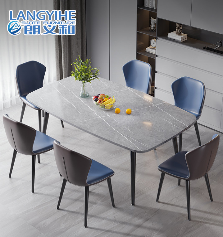 Forma oval de mármol minimalista de la combinación de la mesa de comedor y de la silla del metal