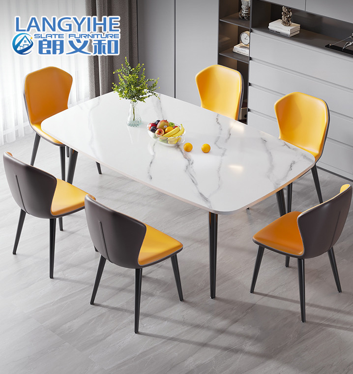 Forma oval de mármol minimalista de la combinación de la mesa de comedor y de la silla del metal