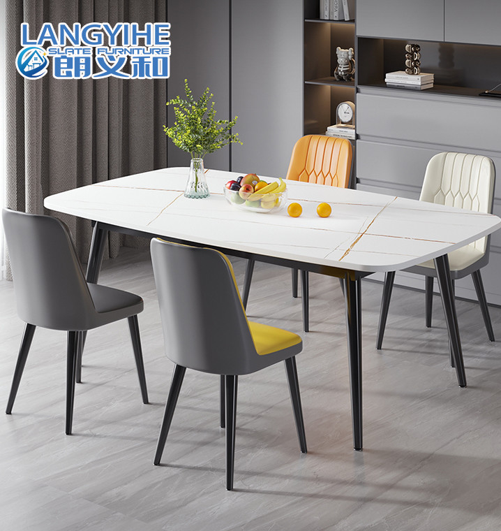 Forma oval de mármol minimalista de la combinación de la mesa de comedor y de la silla del metal