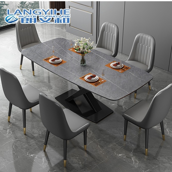 No metal de mármol minimalista de la mesa de comedor del apartamento de la corrosión rectangular