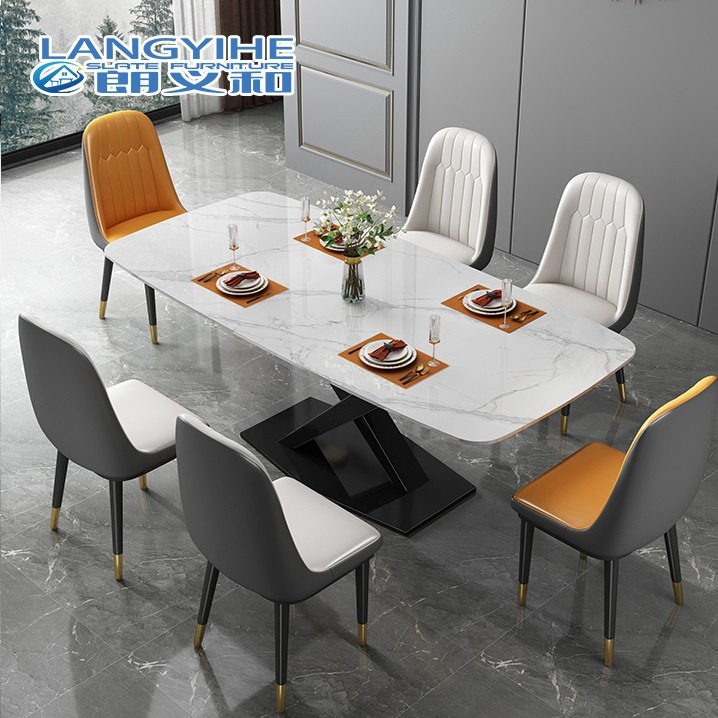 No metal de mármol minimalista de la mesa de comedor del apartamento de la corrosión rectangular