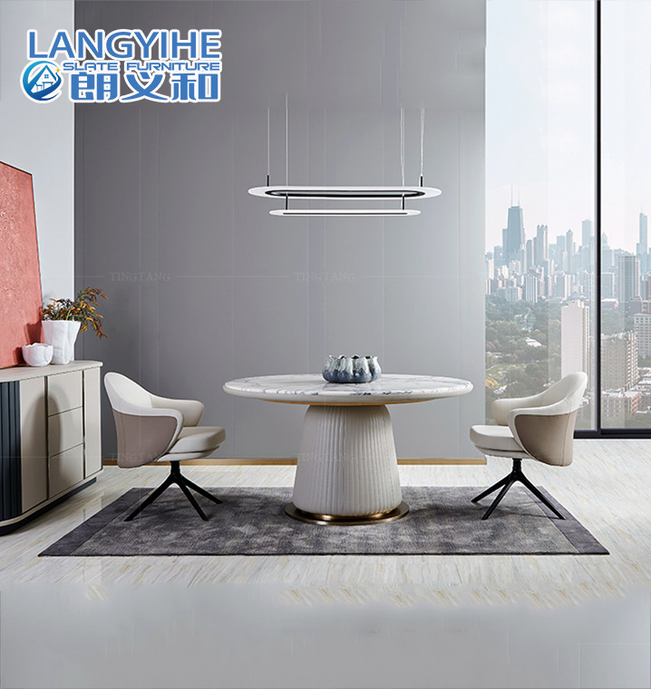 Mesa de comedor redonda de mármol blanca del hogar con acero inoxidable de la placa giratoria