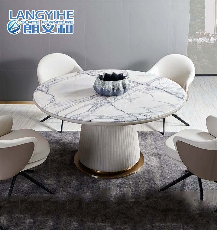 Mesa de comedor redonda de mármol blanca del hogar con acero inoxidable de la placa giratoria