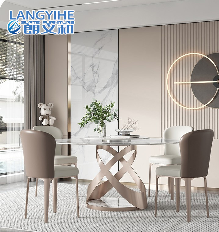 Mesa de comedor redonda de mármol de la placa giratoria para el lujo ligero 4