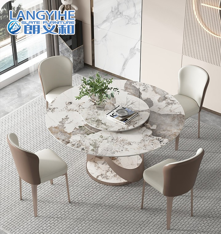 Mesa de comedor redonda de mármol de la placa giratoria para el lujo ligero 4