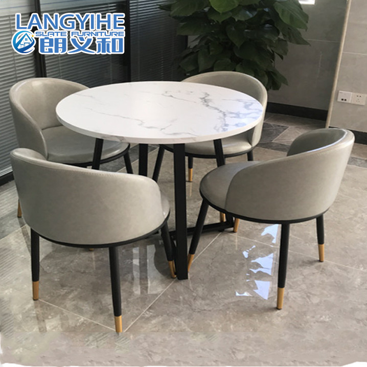 Mesa de comedor de lujo ligera del mármol del círculo de la losa de la roca escalable