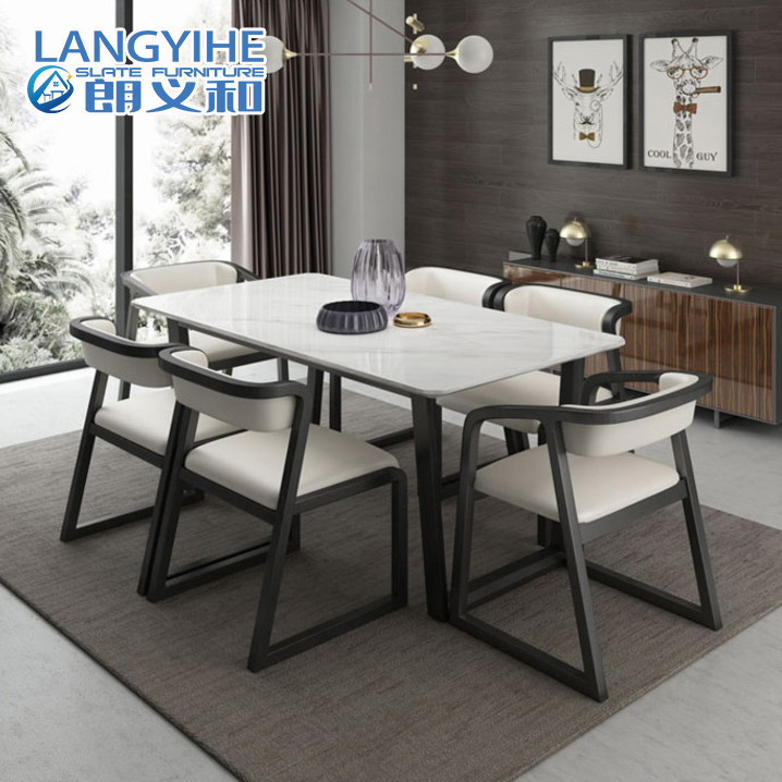 Minimalista moderno nórdico de mármol de la mesa de comedor de madera sólida y de la silla