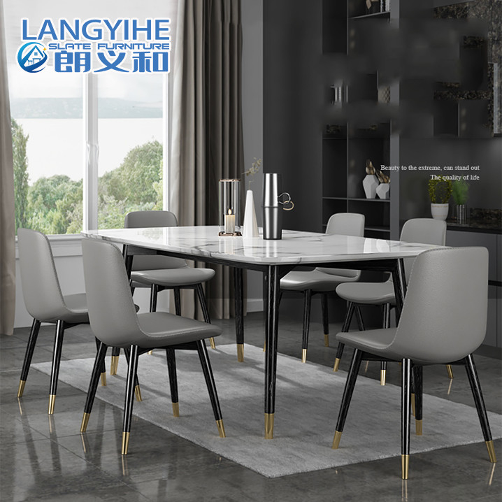 Mesa de comedor de mármol nórdica rectangular y madera sólida minimalista moderna de la silla
