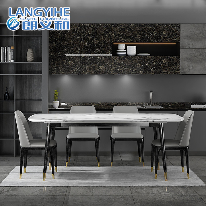 Mesa de comedor de mármol nórdica rectangular y madera sólida minimalista moderna de la silla