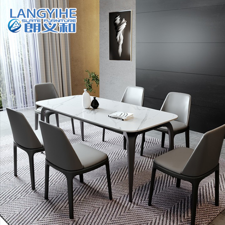 Mesa de comedor nórdica y silla de mármol rectangulares minimalistas
