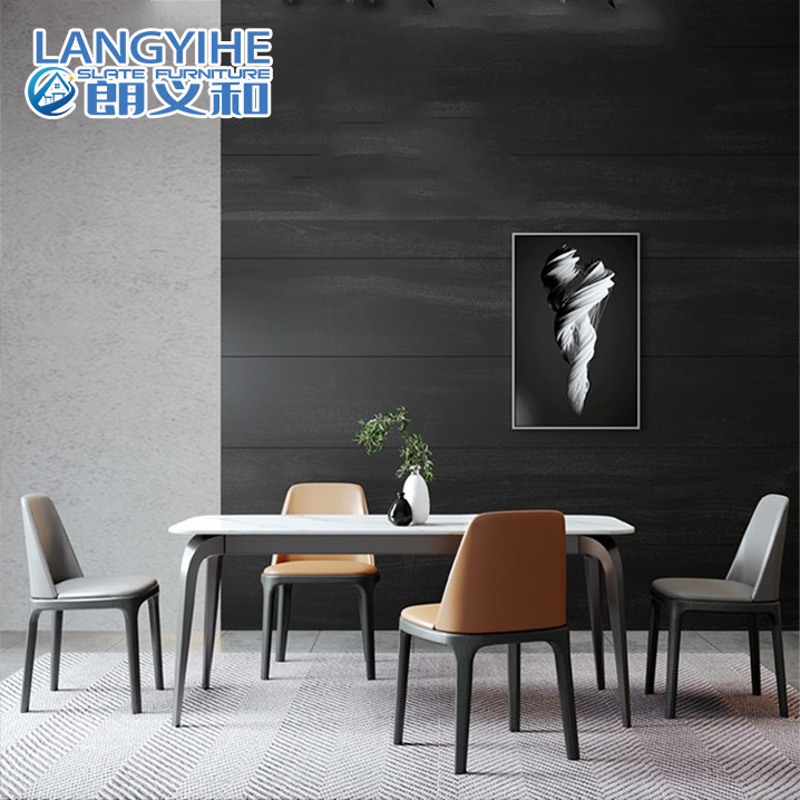 Mesa de comedor nórdica y silla de mármol rectangulares minimalistas