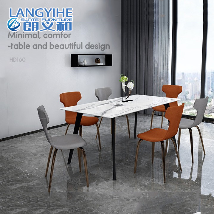 Mesa de comedor de mármol rectangular minimalista de la losa de la roca nórdica