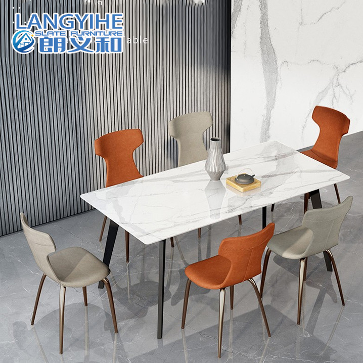 Mesa de comedor de mármol rectangular minimalista de la losa de la roca nórdica