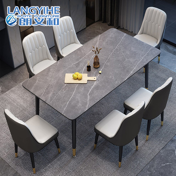 Hogar de acabado de la roca del tablero del mármol rectangular de lujo ligero de la mesa de comedor