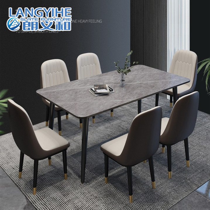 Mesa de comedor de mármol minimalista moderna de la losa de la roca rectangular