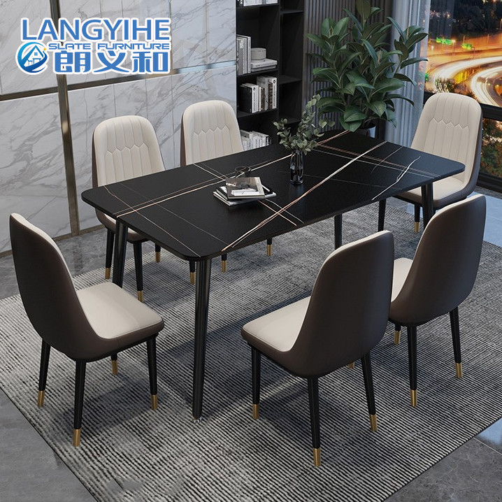 Mesa de comedor de mármol minimalista moderna de la losa de la roca rectangular