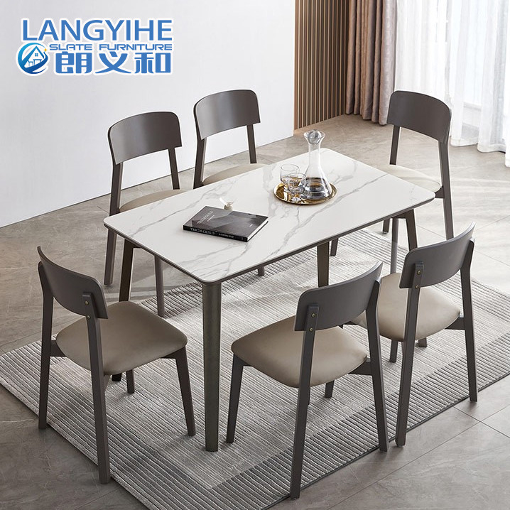 Mesa de comedor de mármol minimalista de la hoja compuesta moderna