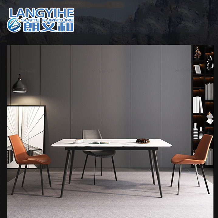Minimalista moderno de la mesa de comedor de mármol nórdica de la losa de la roca