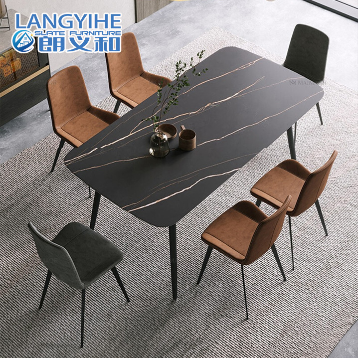 Minimalista moderno de la mesa de comedor de mármol nórdica de la losa de la roca