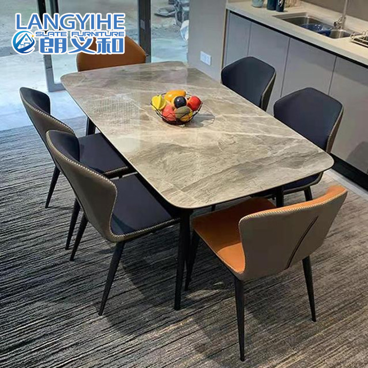 Combinación rectangular de la mesa de comedor del apartamento de la roca de la mesa de comedor minimalista italiana del tablero pequeña